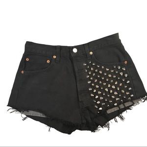 RP4 LF  High Rise Shorts 32 Black Studded Frayed